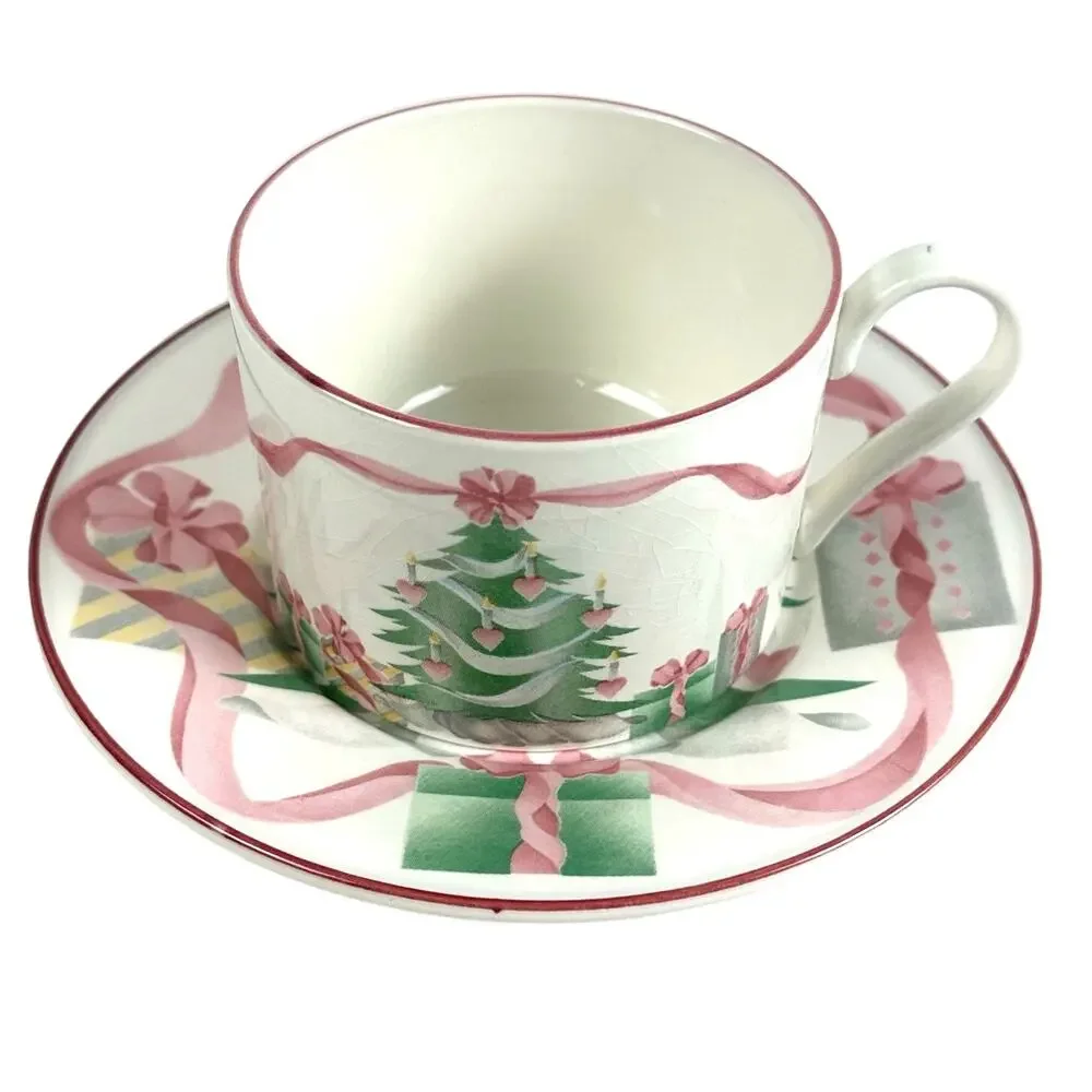 Sango Home for Christmas 1989 Korea Gold Mark # 3321 Flat Cup and Saucer Set